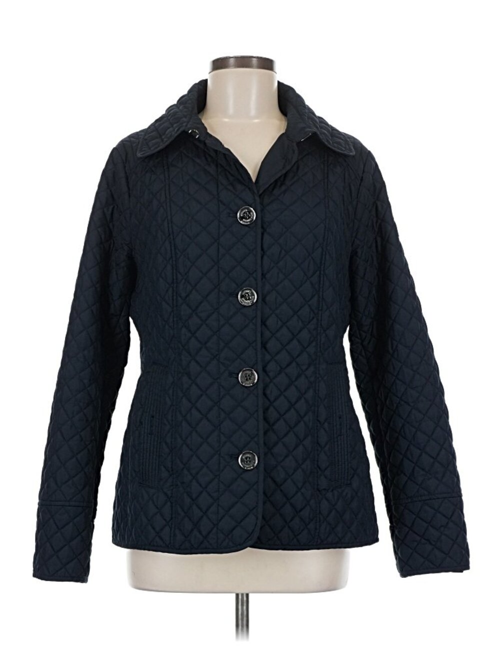 Michael Kors Diamond Quilted Snap Front Jacket Lightweight Coat Navy Sz M - Picture 2 of 5